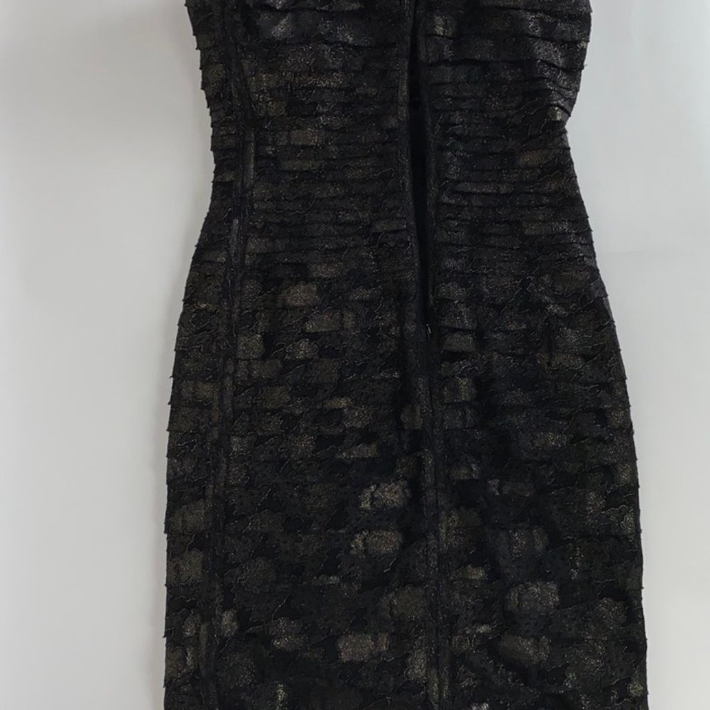 Black & Gold Ruffled Cocktail Dress - Picture 5 of 6